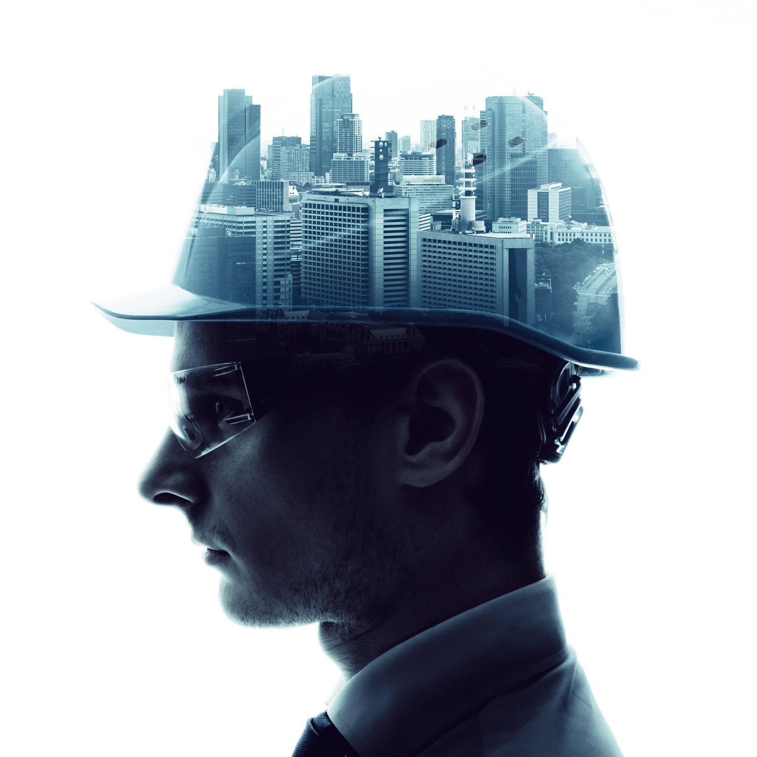 Double exposure of a engineer and urban cityscape.